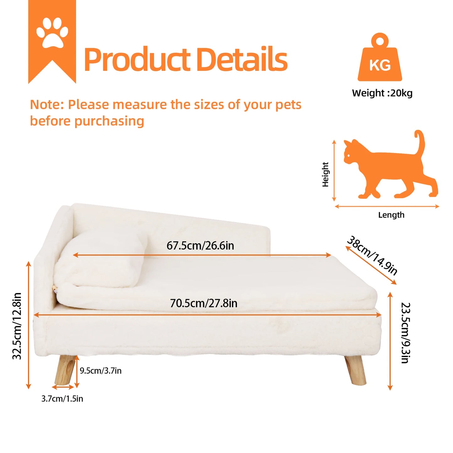 Elevated Pet Bed Nordic Pet Stool Bed with Cozy Waterproof Pad for Small Dogs