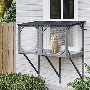 Cat Window Box Catio Outdoor Enclosure 43.3 Inch Sturdy Perch for Sunbathing and Napping