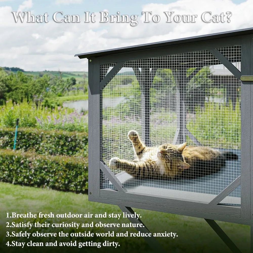 Cat Window Box Catio Outdoor Enclosure 43.3 Inch Sturdy Perch for Sunbathing and Napping