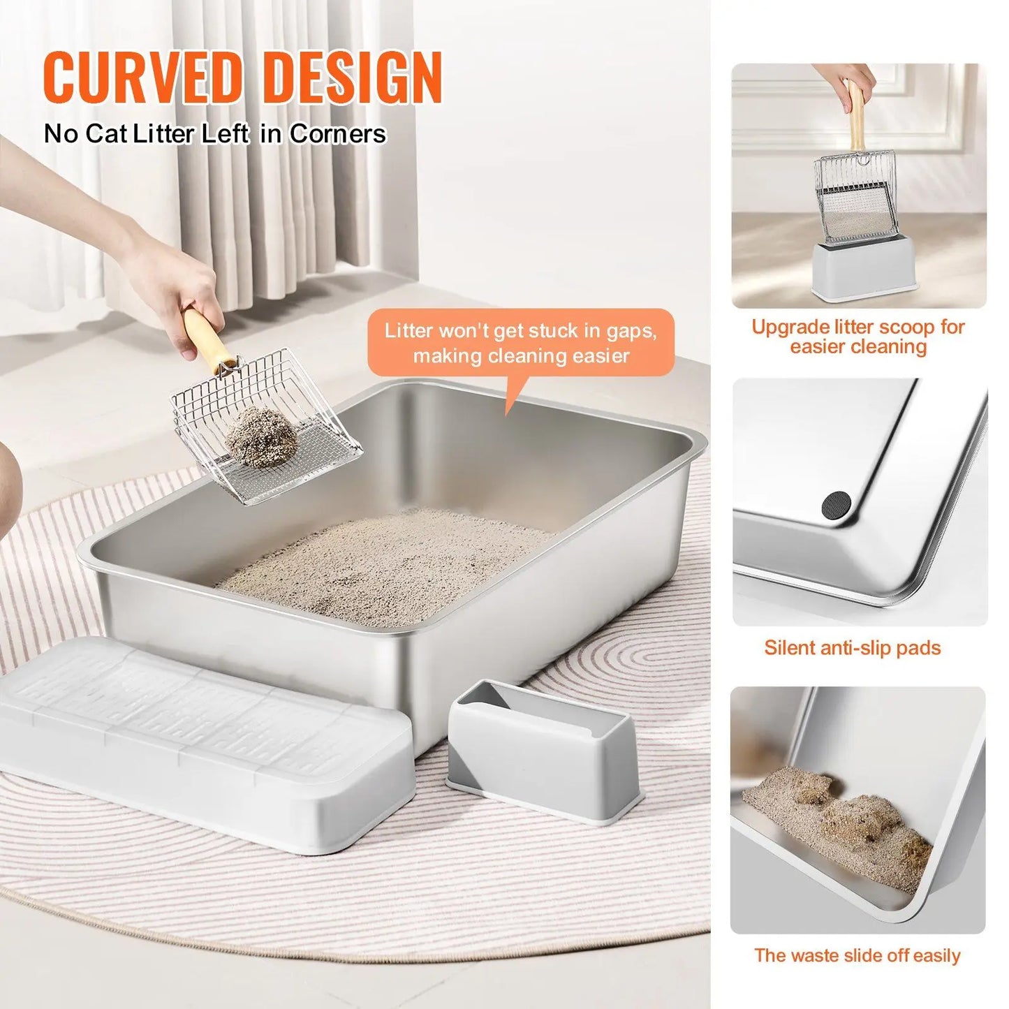 Stainless Steel Multi Cat Litter Box 2 Pack XL Trays Odor Proof Easy Clean Non Slip Design