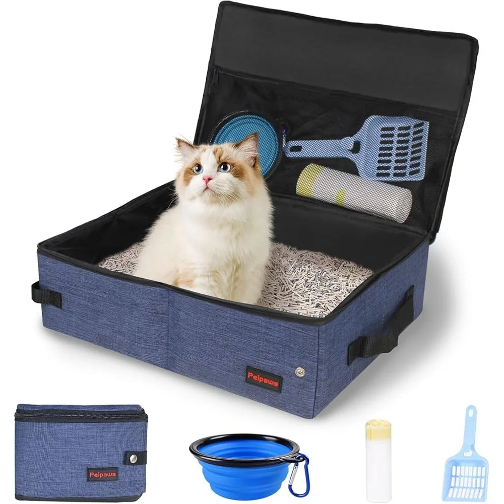 Portable Cat Travel Litter Box Collapsible Leakproof Odor Control Lightweight Travel Essential