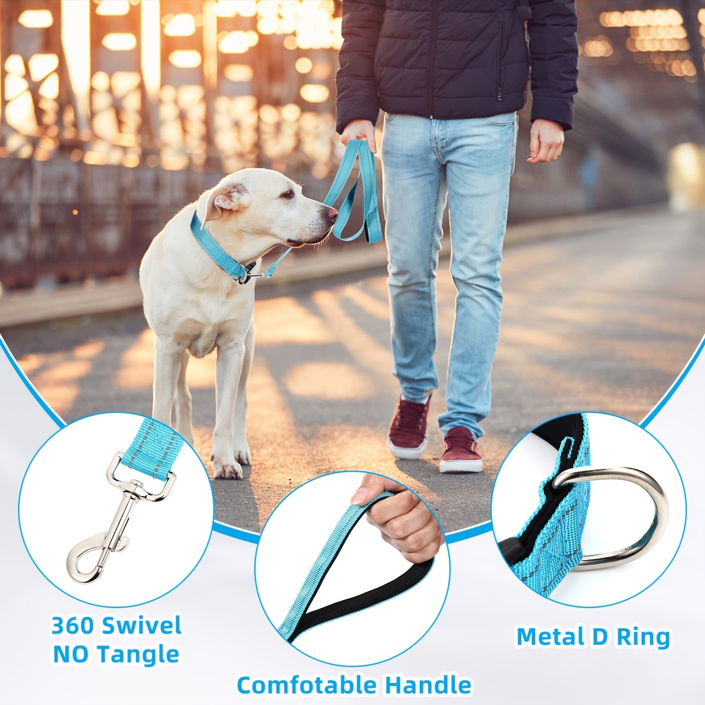 6 Sets Reflective Dog Leash and Collar Set with Adjustable Heavy Duty Padded Handle