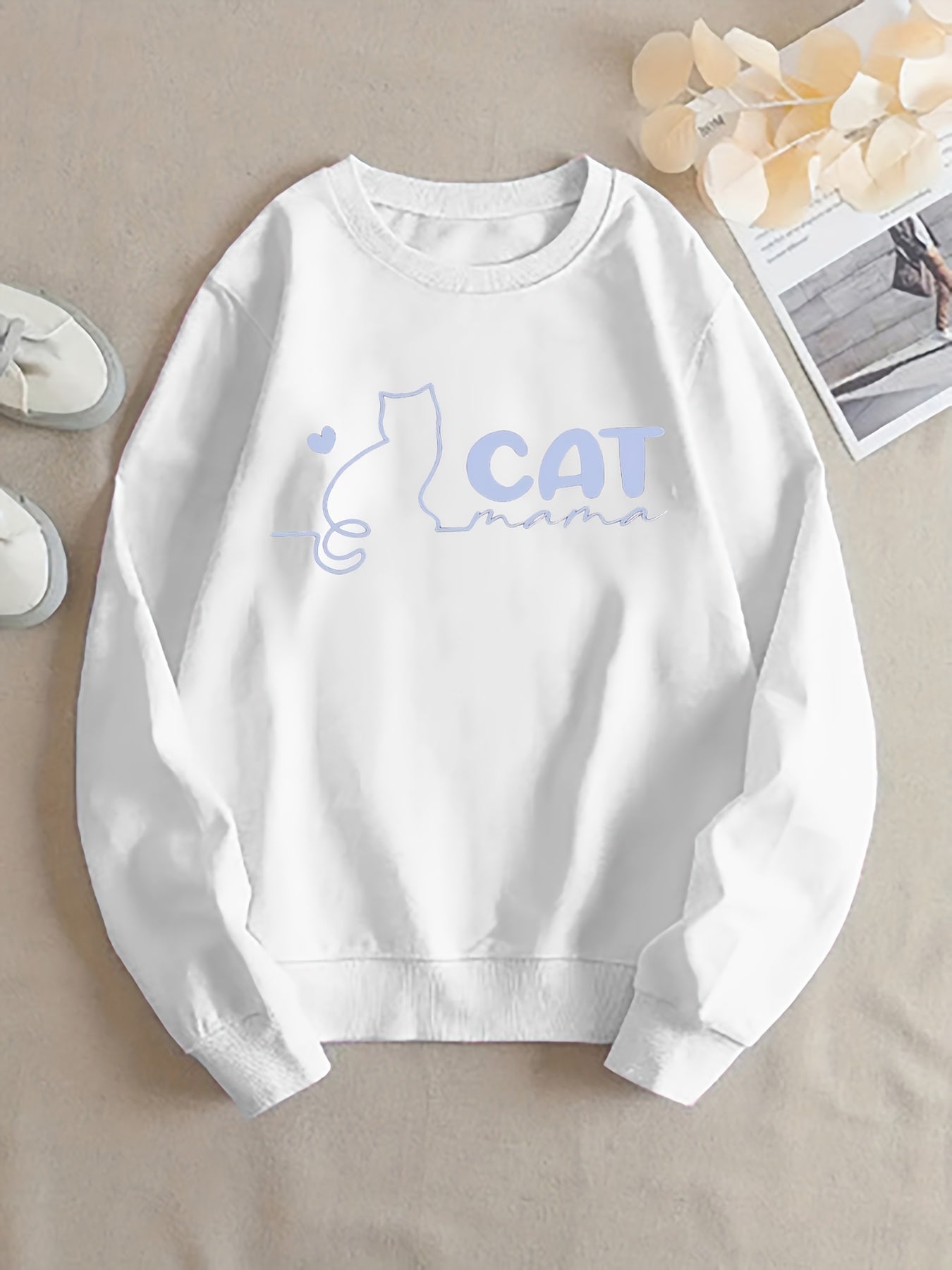 Cat Mom Women's Crewneck Casual Sweatshirt Cute Gift for Cat Lovers
