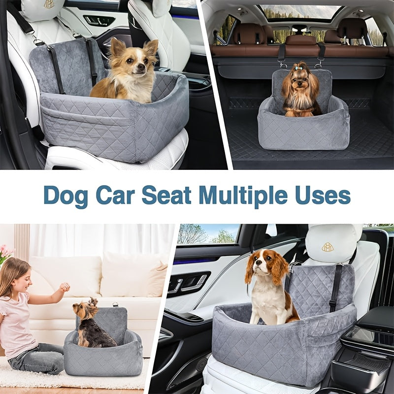 Deluxe Portable Dog Car Seat Stylish Travel Carrier with Safety Strap for Small Dogs