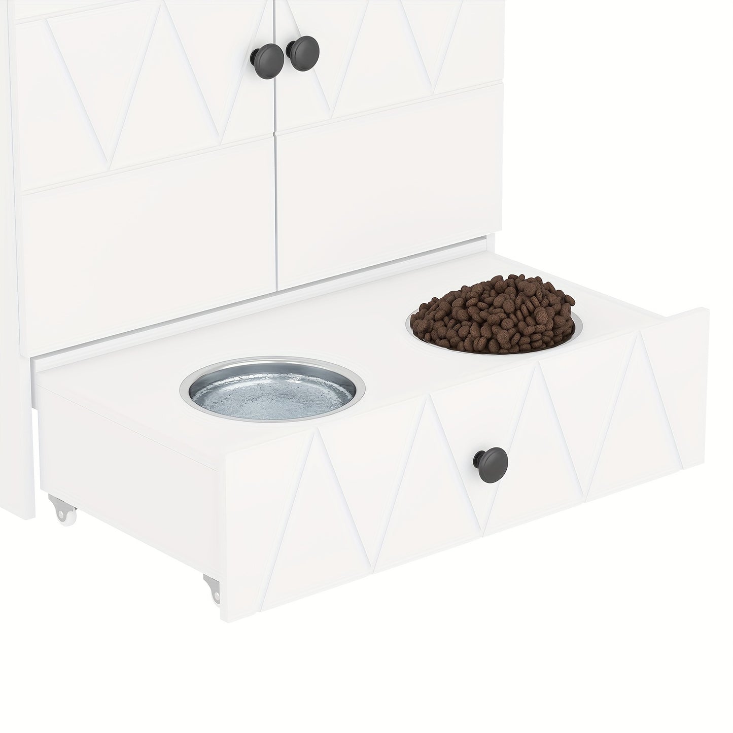 Advwin Wooden Pet Feeding Cabinet With Drawers And Hooks
