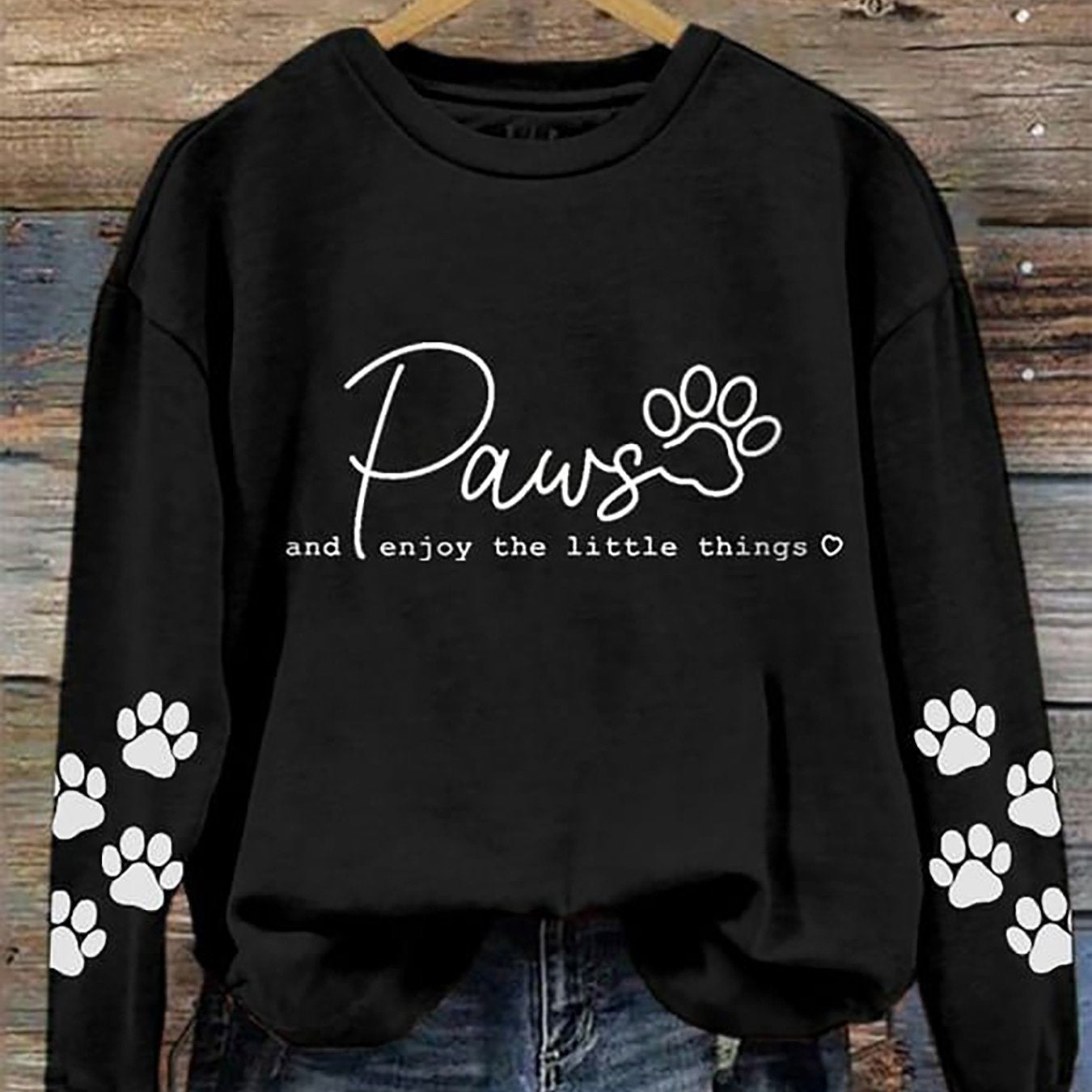 Cozy Paw Print Crew Neck Sweatshirt for Women Casual Long Sleeve Pullover for Fall and Winter