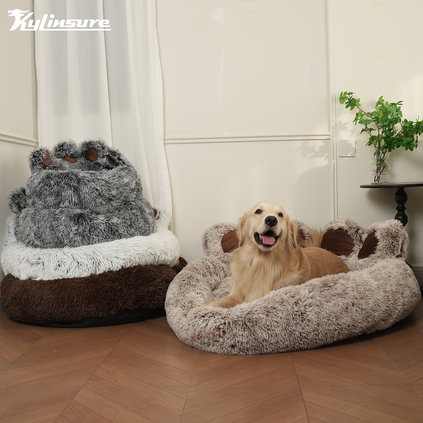 Large 43.5 Inch Cute Bear Paw Shaped Cozy Dog And Cat Bed Round Plush Mattress
