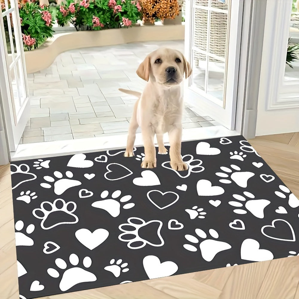 Paw Print Heart Design Non-Slip Pet Feeding Mat Waterproof Rubber Bowl Placemat for Dogs Cats