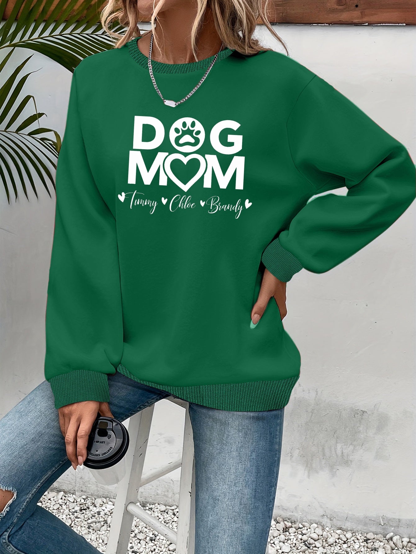 Teediy Women's Dog Mom Pink Sweatshirt with Paw Prints Casual Pullover for Autumn Winter