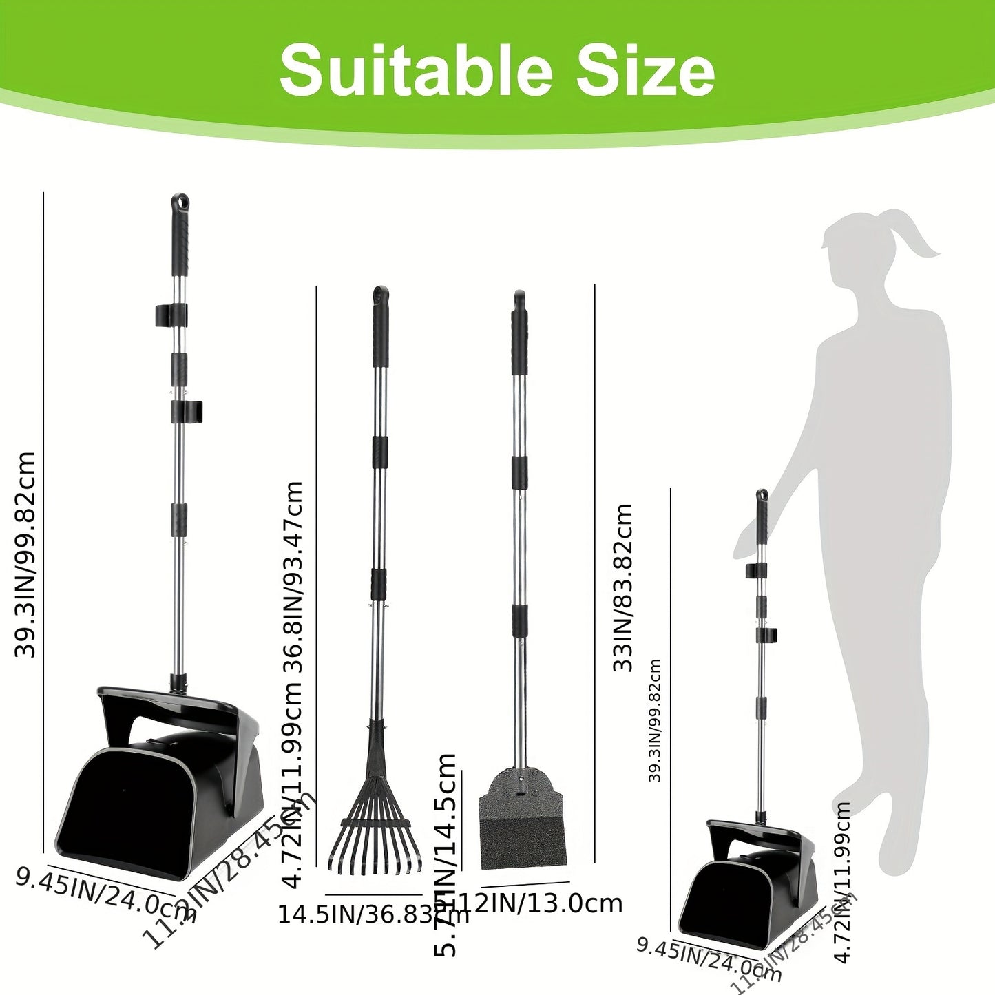 Large Swivel Pooper Scooper with Rake and Spade Plus 20 Waste Bags for Easy Pet Cleanup