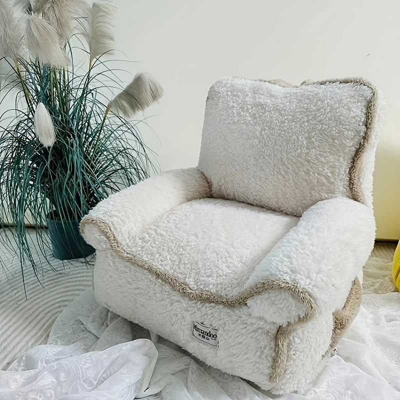 Warm and Comfortable Multi-Color Pet Sofa Bed with Removable Plush Cushion for Cats and Puppies