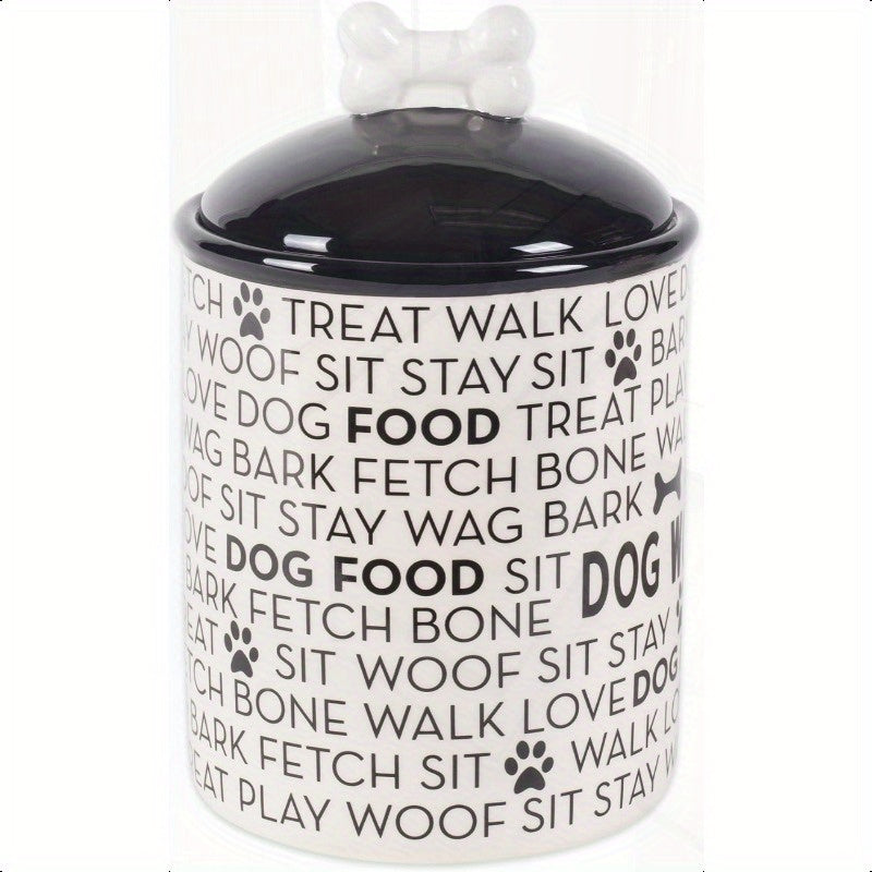 Ceramic Paw Print Pet Food Canister Black White Modern
