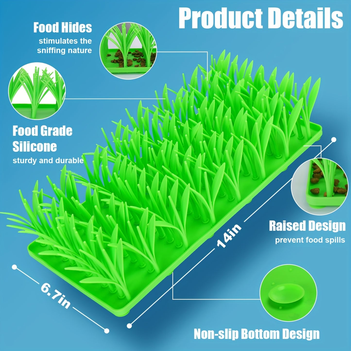 Green Silicone Grass Slow Feeder Mat for Cats and Dogs Interactive Foraging Toy