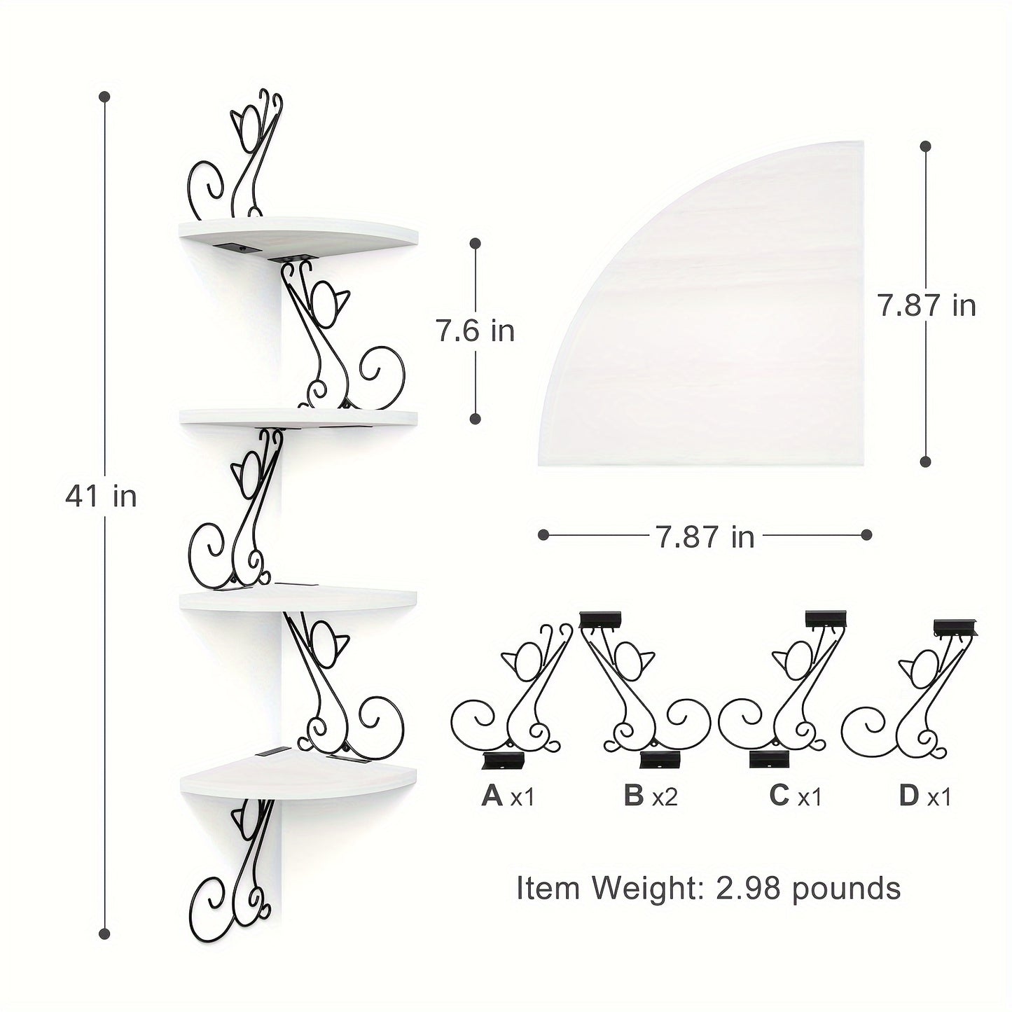Floating Corner Wood Shelves 4 Tier Rustic Cat Shaped Wall Mounted Storage for Living Room Bedroom