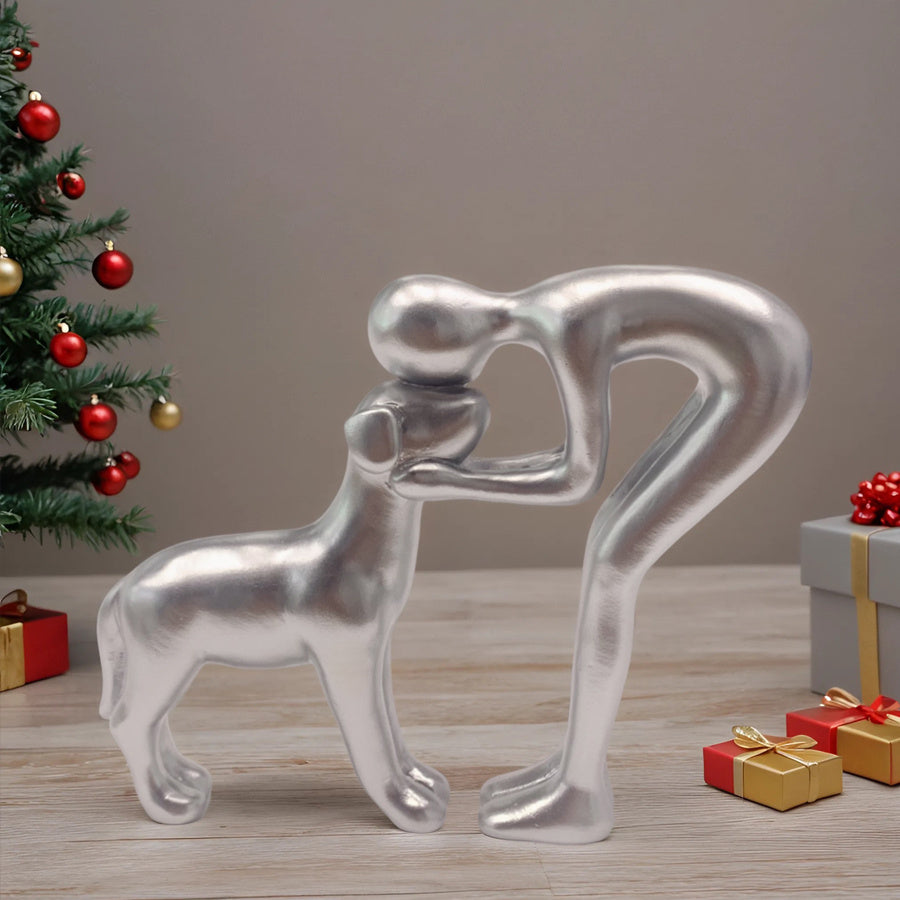 Man Holding Dog Statue Resin Figurine Cute Pet Lover Gift Home Office Decor