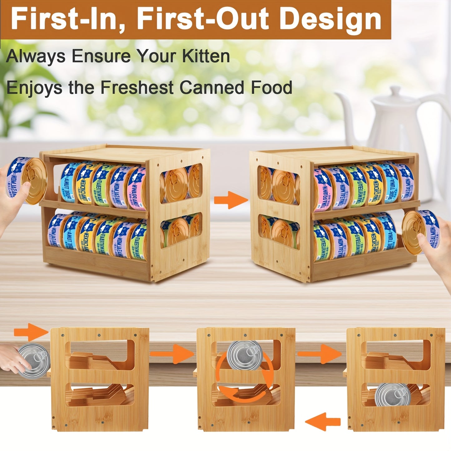 Upgraded Bamboo Cat Food Organizer 36 Slot Stackable