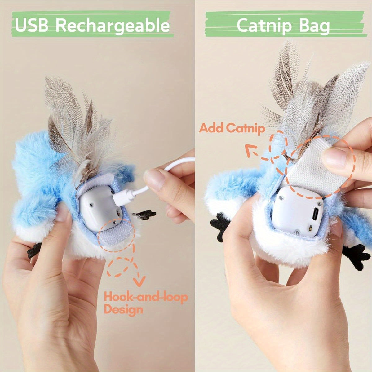 Rechargeable Touch Activated Flapping Bird Cat Toy for Feline Stimulation and Playful Fun