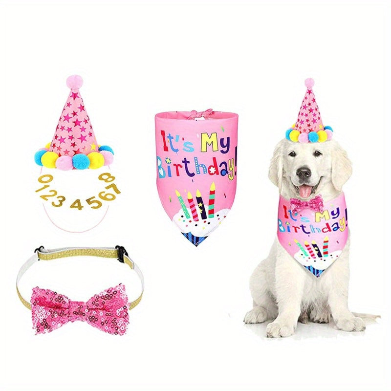 21 Piece Pet Birthday Party Set with Hats Banners Triangle Scarves and Decorations