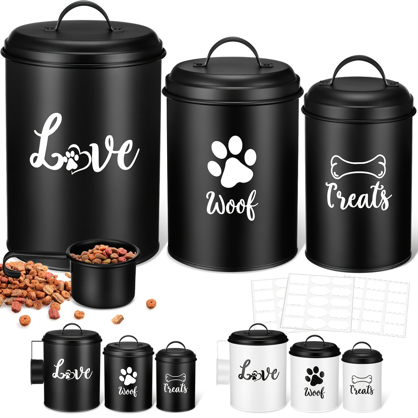 Airtight Metal Dog Treat Canister Set With Labels And Spoon