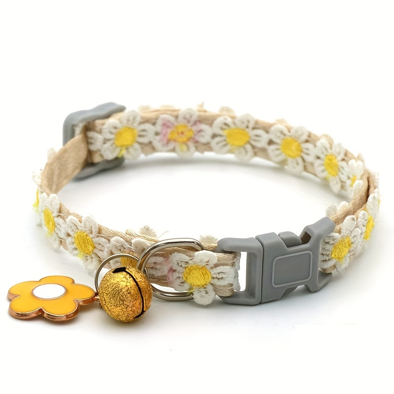 8 Piece Floral Lace Pet Collars with Bells Adjustable Buckles for Small Cats and Dogs
