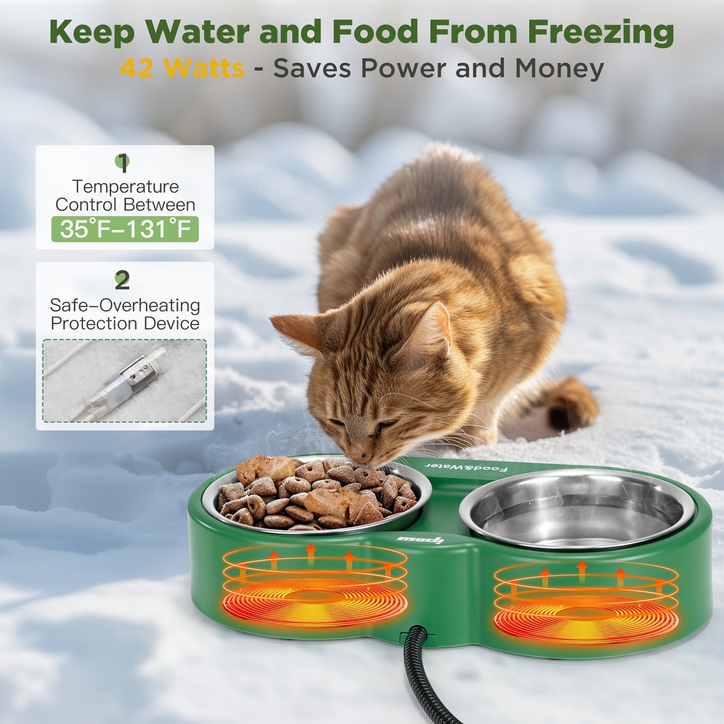 Heated Cat Bowl Outdoor Dual Stainless Bowls BPA Free
