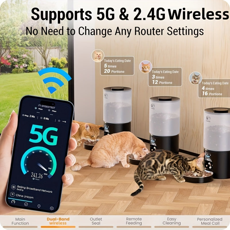 Automatic Cat Feeder 2K HD Camera WiFi Large 1.32 Gal
