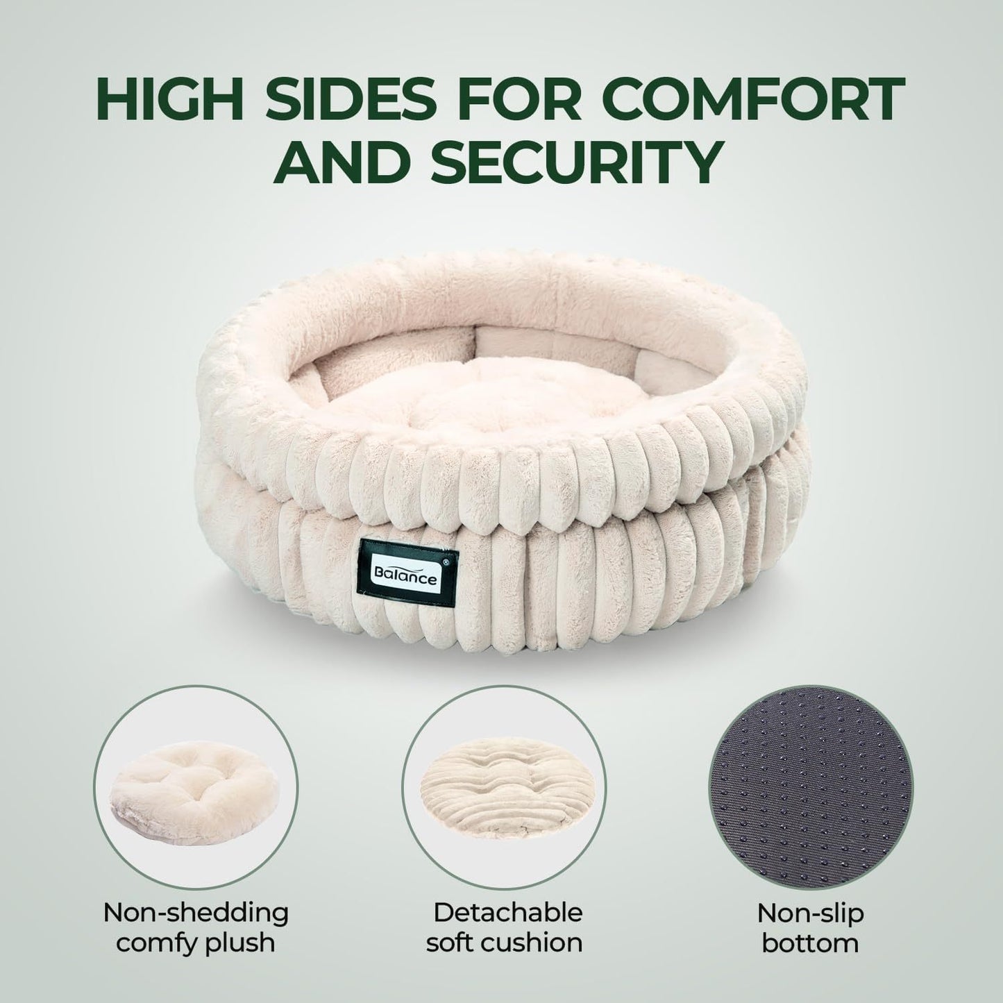 Washable Round Cat Bed for Indoor Cats Soft Plush Faux Fur Pet Bed with Anti-Slip Bottom