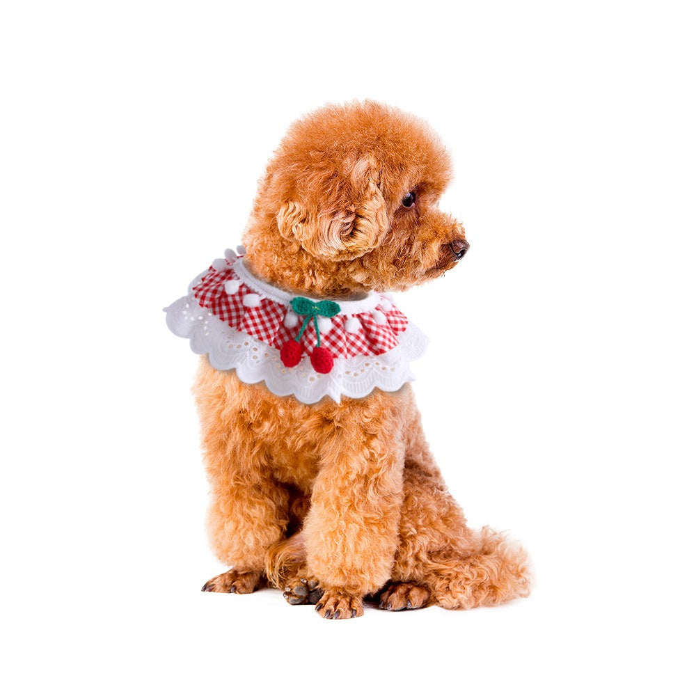 Fairy Wind Pet Lace Drool Towel with Floral and Plaid Patterns for Stylish Dogs and Cats