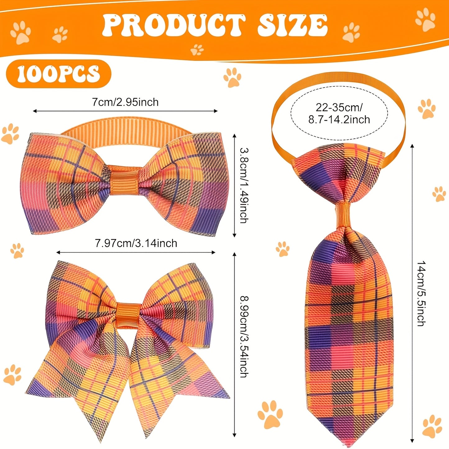 100pcs Plaid Dog Bow Tie Collar Set with Neckties Bow Ties and Collar Flowers for Dogs
