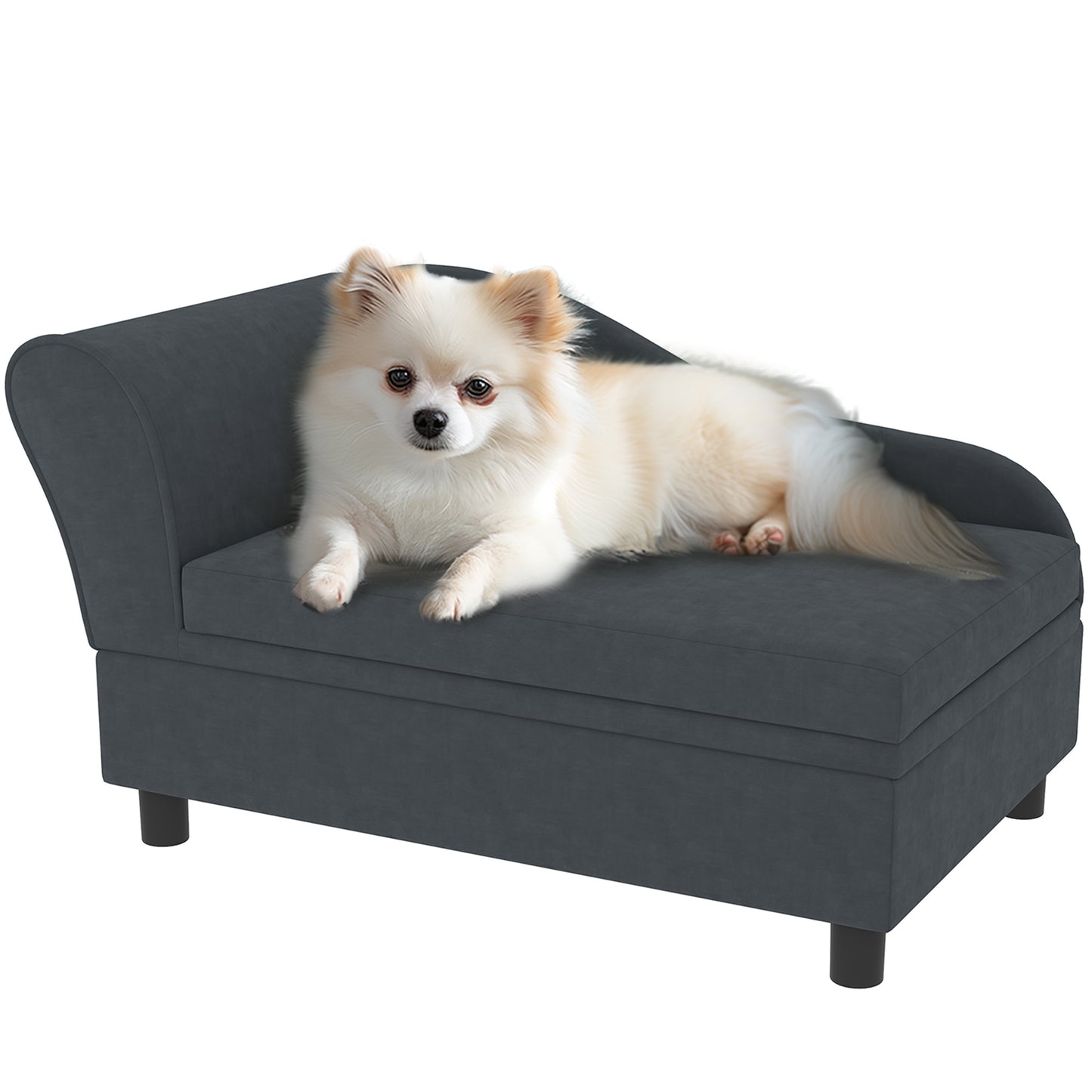 PawHut Luxury Dog Couch with Hidden Storage Soft Foam Sofa Bed for Small Breeds Dark Gray