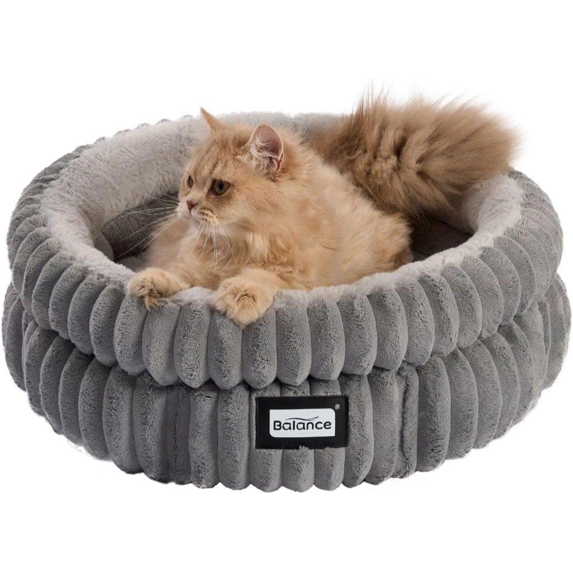 Washable Round Cat Bed for Indoor Cats Soft Plush Faux Fur Pet Bed with Anti-Slip Bottom