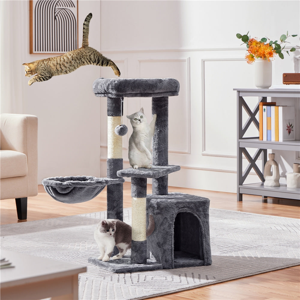 Costoffs 34.5 Inch Plush Cat Tree Activity Center with Condo Nest Platform and Basket