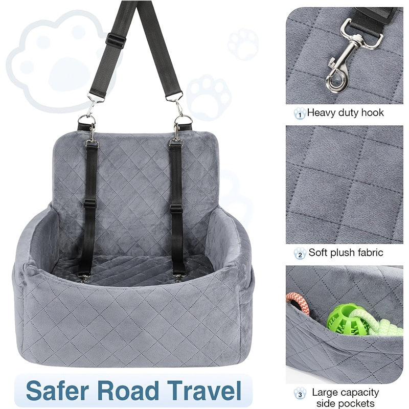 Deluxe Portable Dog Car Seat Stylish Travel Carrier with Safety Strap for Small Dogs