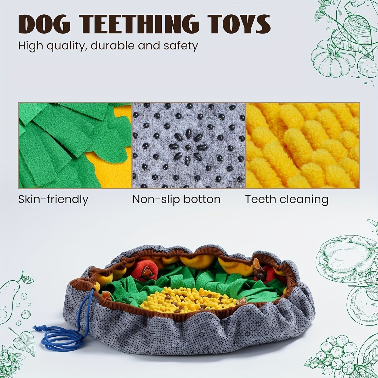 Interactive Snuffle Mat for Dogs - Fabric Puzzle Toy with Anti-Slip Base and Portable Design