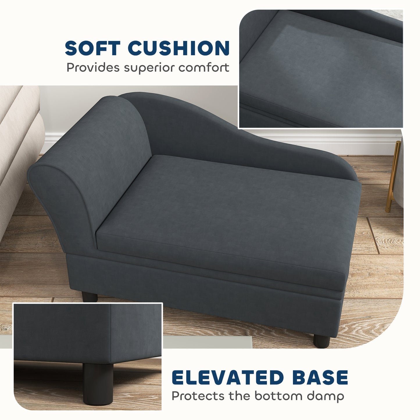 PawHut Luxury Dog Couch with Hidden Storage Soft Foam Sofa Bed for Small Breeds Dark Gray