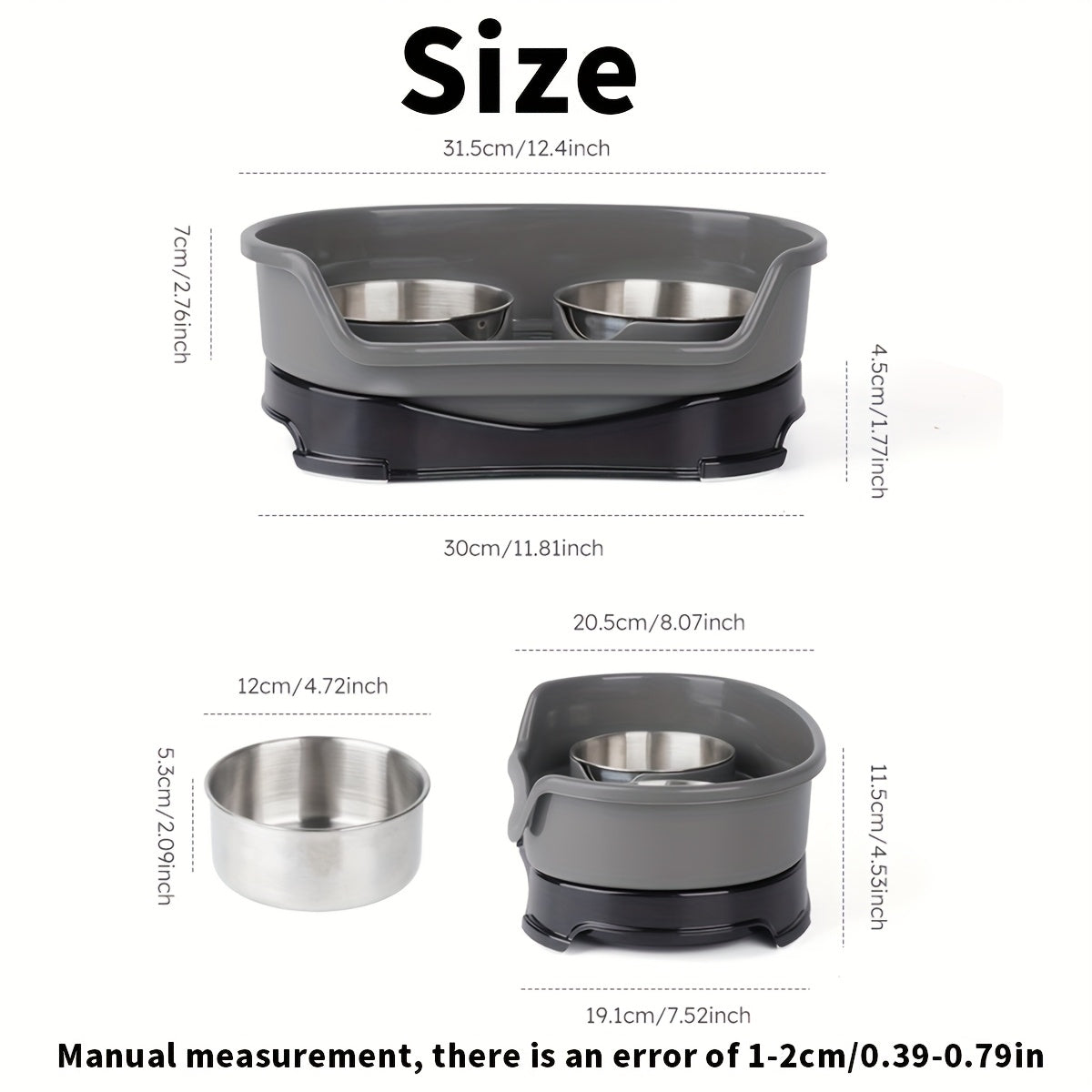 Stainless Steel Double Pet Bowl Set with Anti-Tip Design for Dogs and Cats