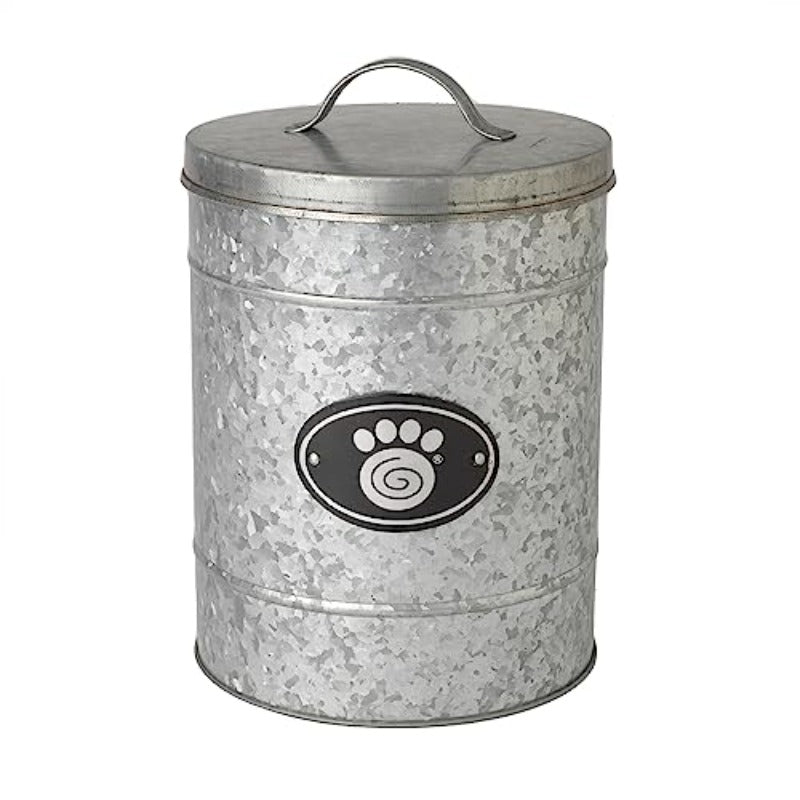 Galvanized Stainless Pet Food Canister With Swirl Paw