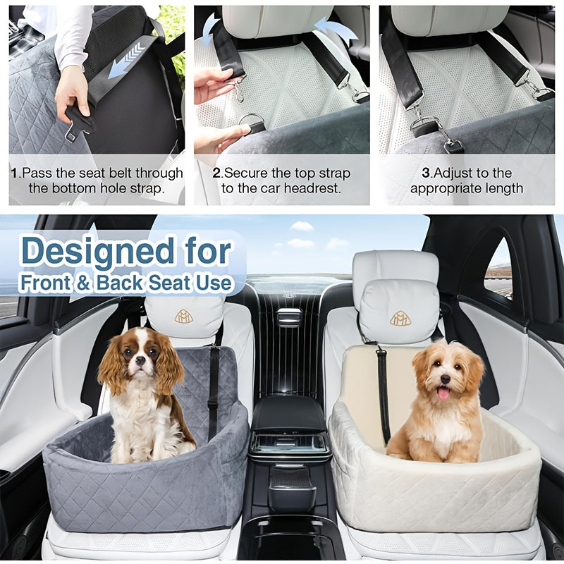 Deluxe Portable Dog Car Seat Stylish Travel Carrier with Safety Strap for Small Dogs