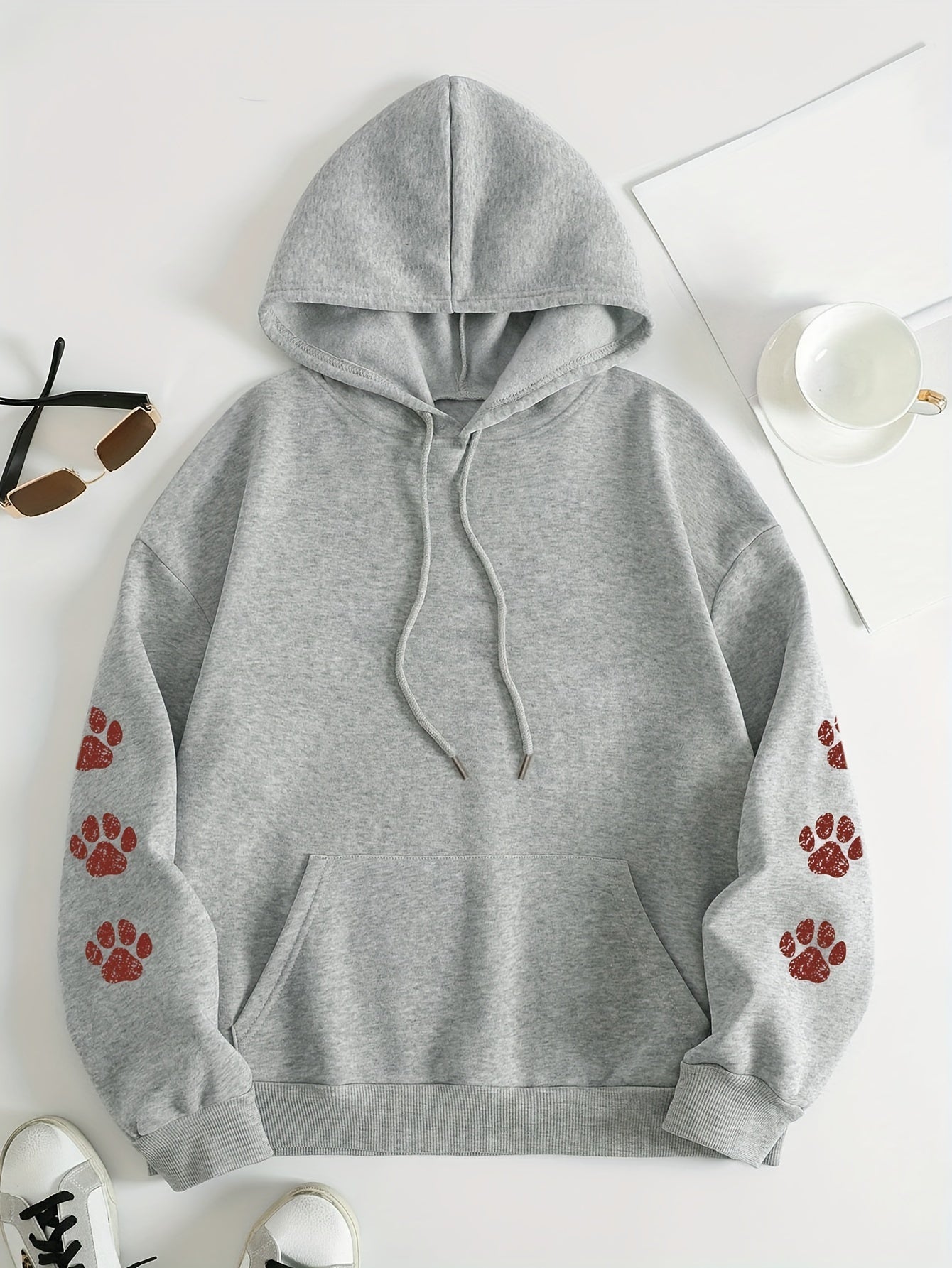 Plus Size Dog Mom Print Hoodie Casual Sweatshirt for Women with Pocket Winter and Fall