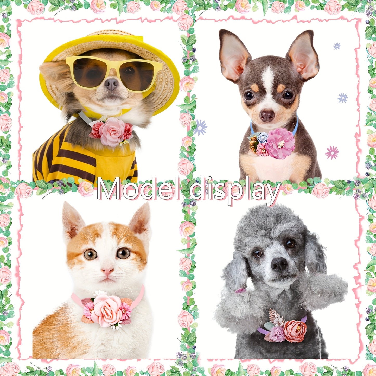10 Pcs Floral Dog Bowties with Pearls for Weddings Parties and Photo Shoots