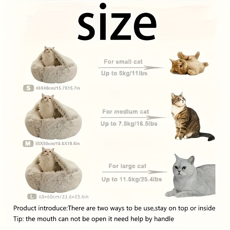 Cozy Round Plush Cat Bed Cave Fluffy Hooded Anti Anxiety Pet Bed For Indoor Cats And Small Dogs