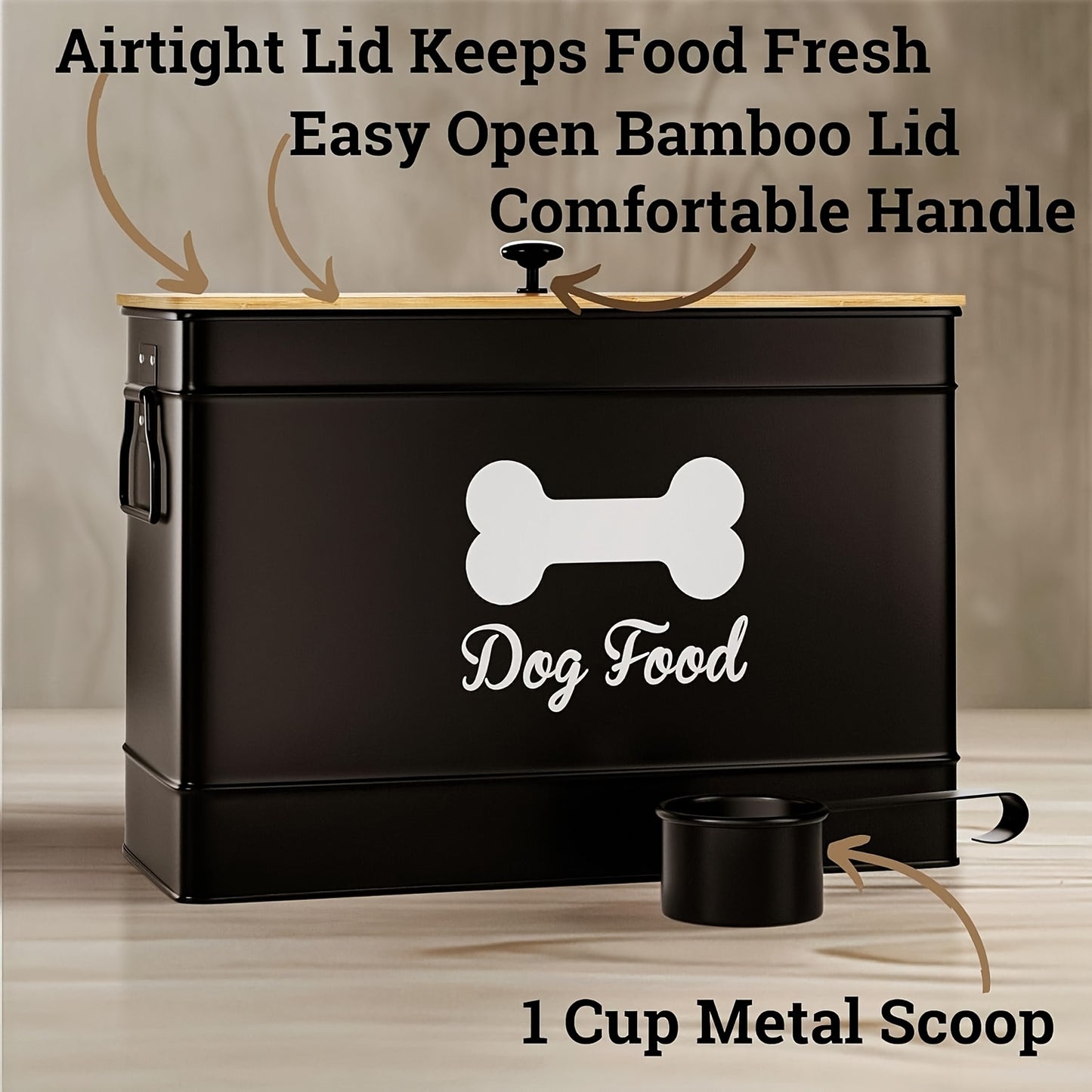 15 Lb Airtight Dog Food Container With Bamboo Lid And Scoop