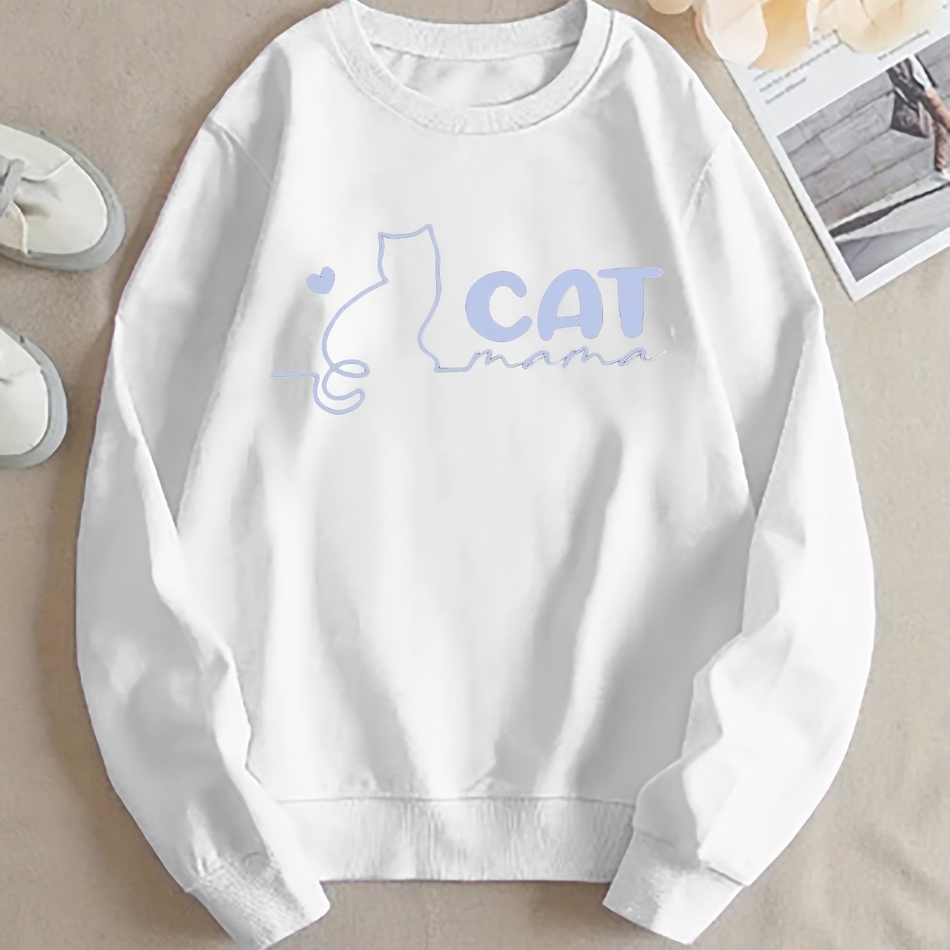 Cat Mom Women's Crewneck Casual Sweatshirt Cute Gift for Cat Lovers