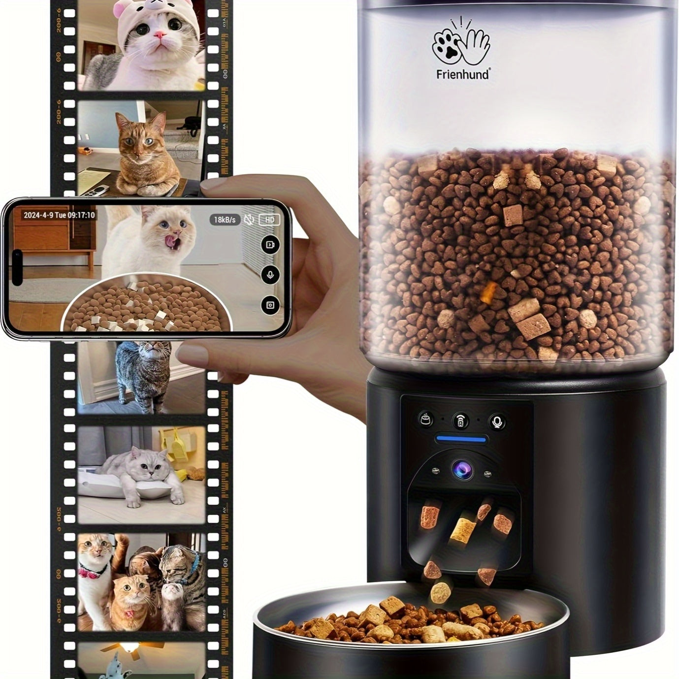 Automatic Cat Feeder 2K HD Camera WiFi Large 1.32 Gal