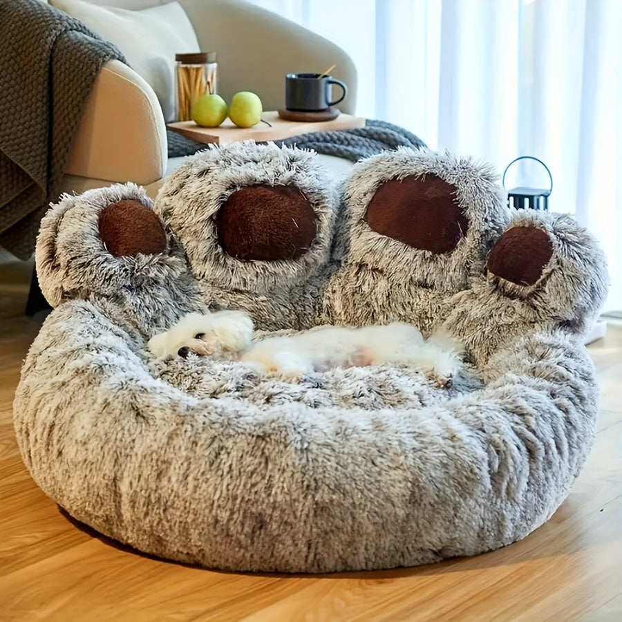 Large 43.5 Inch Cute Bear Paw Shaped Cozy Dog And Cat Bed Round Plush Mattress