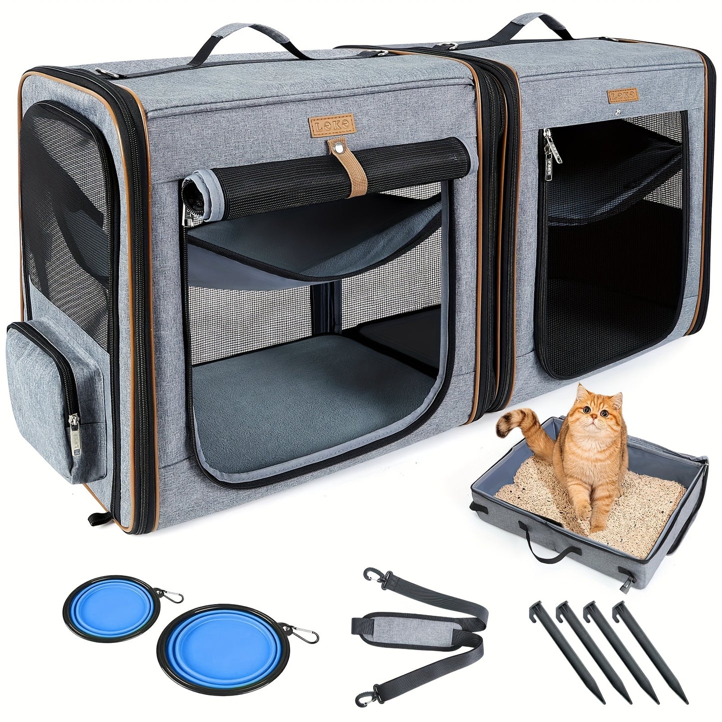 Dog Carrier For Medium Dogs And Large Cats With Litter Box Travel Crate And Playpen Grey