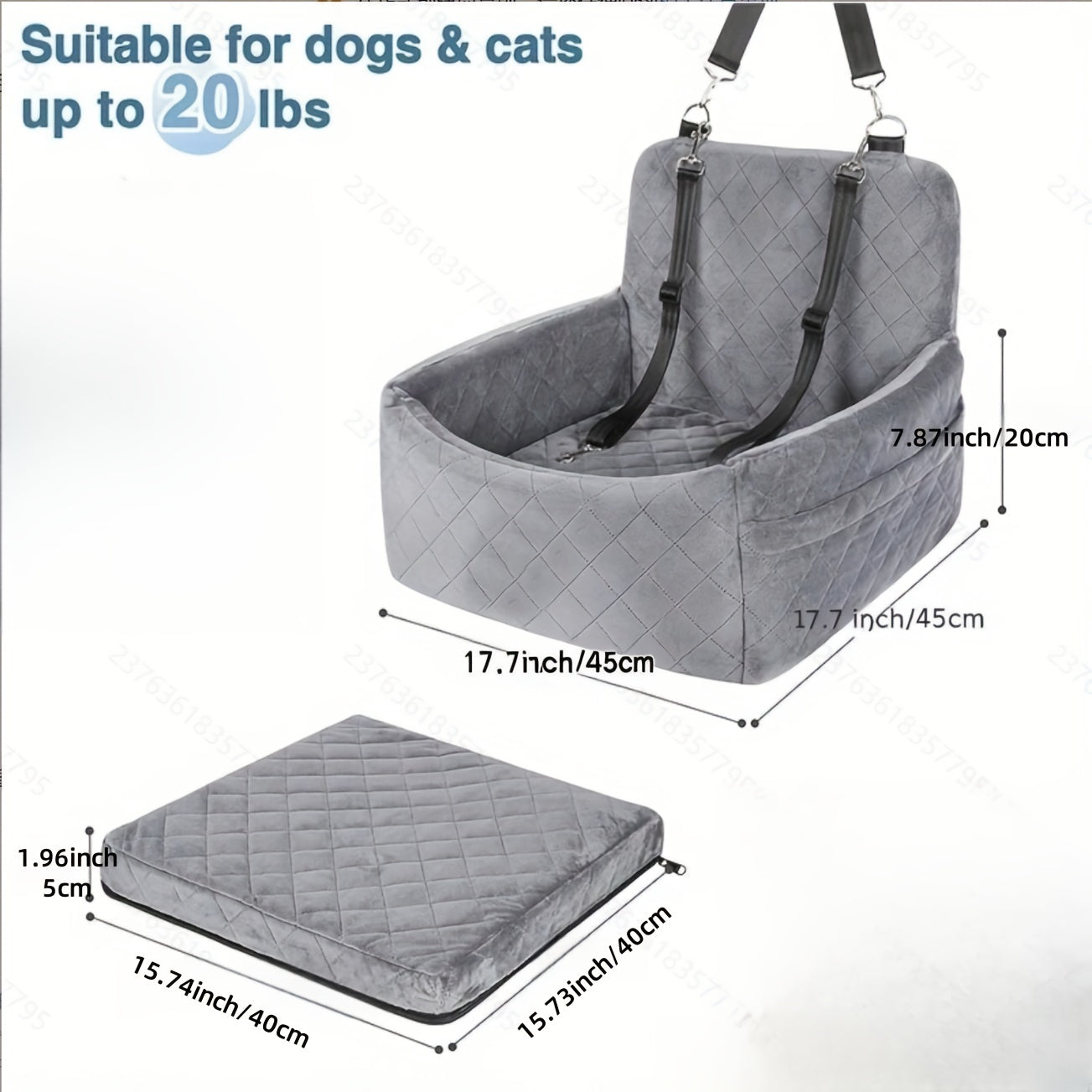 Deluxe Portable Dog Car Seat Stylish Travel Carrier with Safety Strap for Small Dogs