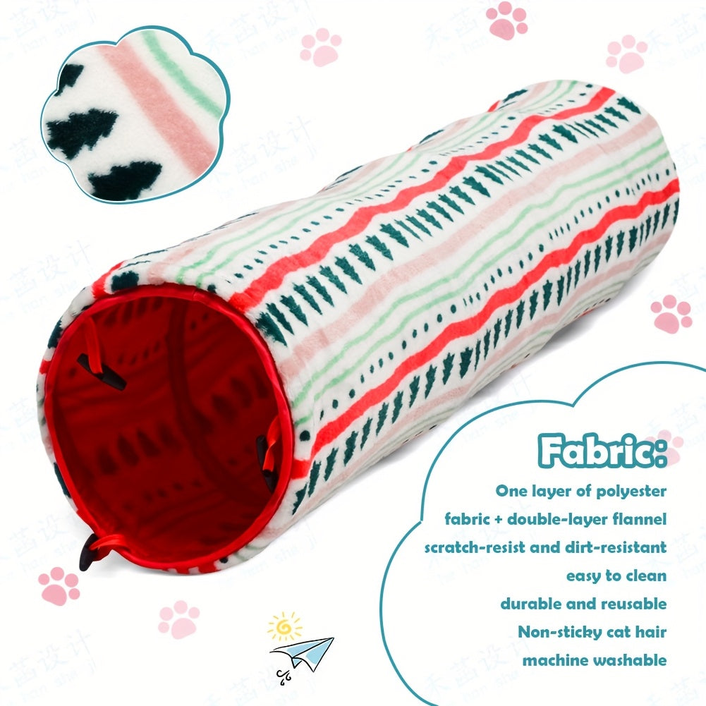 Soft Plush Cat Tunnel Bed Peekaboo Cave Red Striped
