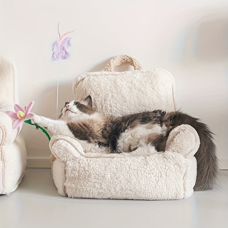 Warm and Comfortable Multi-Color Pet Sofa Bed with Removable Plush Cushion for Cats and Puppies