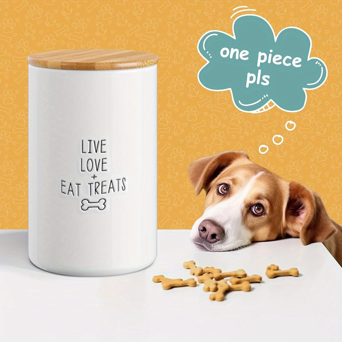Large Ceramic Dog Treat Jar With Airtight Lid White Counter